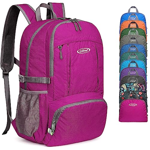 G4Free 40L Lightweight Packable Hiking Backpack, Waterproof Travel Daypack - color: Fuchsia