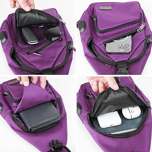 AMJ Crossbody Sling Bag Men Women, Casual Shoulder Backpack, Chest Daypack Satchel for Hiking Travel - color: Purple, size: Small