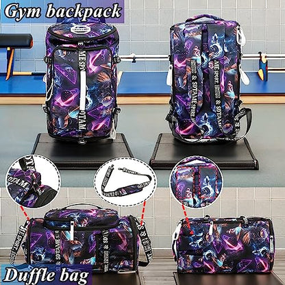 Gym Duffle Bag Backpack with Shoe Compartment,4 ways Travel Backpack for Women and Men,Multi-Functional Weekender bag with Waterproof Layer&Laptop Compartment for Fitness, Travel,Camping - color: Metallic
