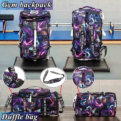 Gym Duffle Bag Backpack with Shoe Compartment,4 ways Travel Backpack for Women and Men,Multi-Functional Weekender bag with Waterproof Layer&Laptop Compartment for Fitness, Travel,Camping - color: Metallic