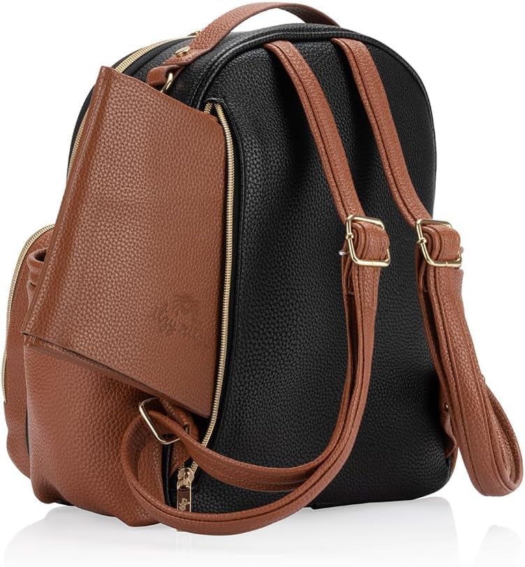 Itzy Ritzy Mini Diaper Bag Backpack – Chic, Compact Mini Plus Backpack with Changing Pad, 10 Pockets (6 Internal, 4 External), Grab-Top Handle & Rubber Feet (Coffee & Cream) - color: Coffee & Cream