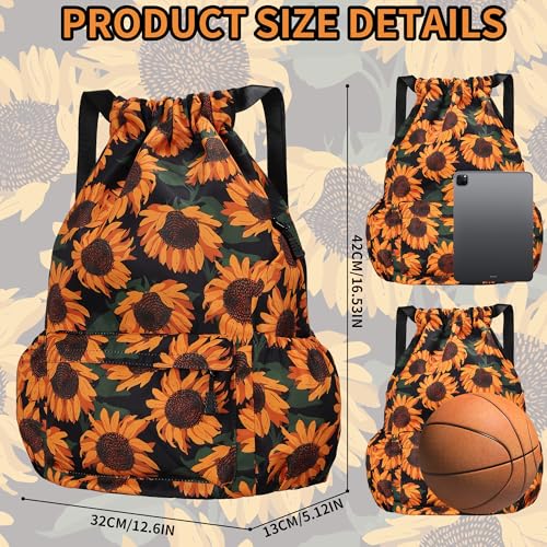 Drawstring Backpack for Women Drawstring Gym Bag Water Resistant Small Cinch Sack Pull String Backpack Bag (Sunflower) - color: Sunflower