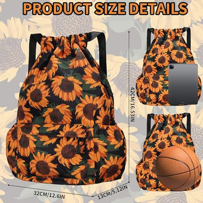 Drawstring Backpack for Women Drawstring Gym Bag Water Resistant Small Cinch Sack Pull String Backpack Bag (Sunflower) - color: Sunflower