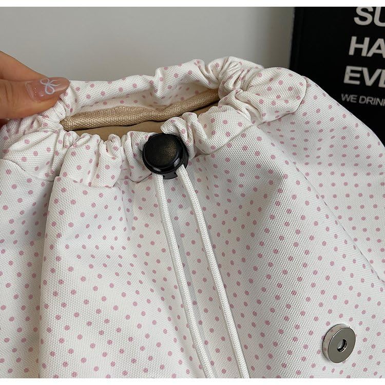 Cute Polka Dot Lace Backpack for Women Flap-top Casual Backpack Cute Nylon Bookbag - color: White