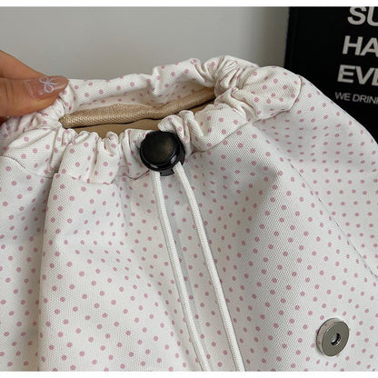 Cute Polka Dot Lace Backpack for Women Flap-top Casual Backpack Cute Nylon Bookbag - color: White