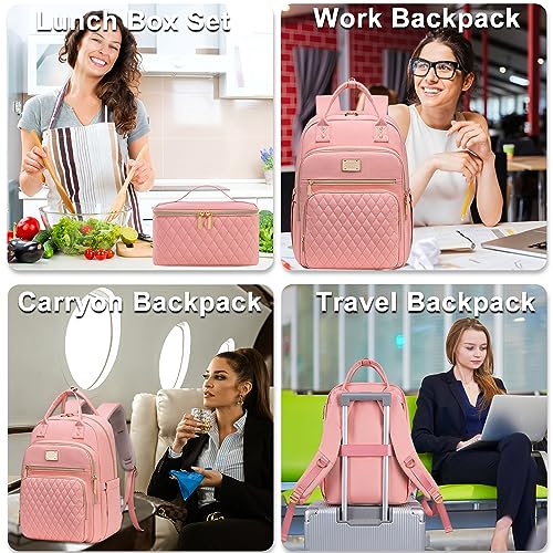 Weitars Lunch Backpack for Women,15.6 Inch Laptop Backpacks Travel Backpack for Women,Work Back pack,Teacher Nurse Back pack Insulated Lunchbox Backpacks - color: Pink