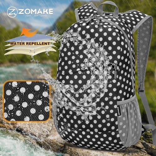 ZOMAKE Lightweight Packable Backpack 20L,Foldable Backpacks Small Daypack for Hiking Water Resistant Day Bag for Travel(Black, White Polka Dot) - color: Black, White Polka Dot