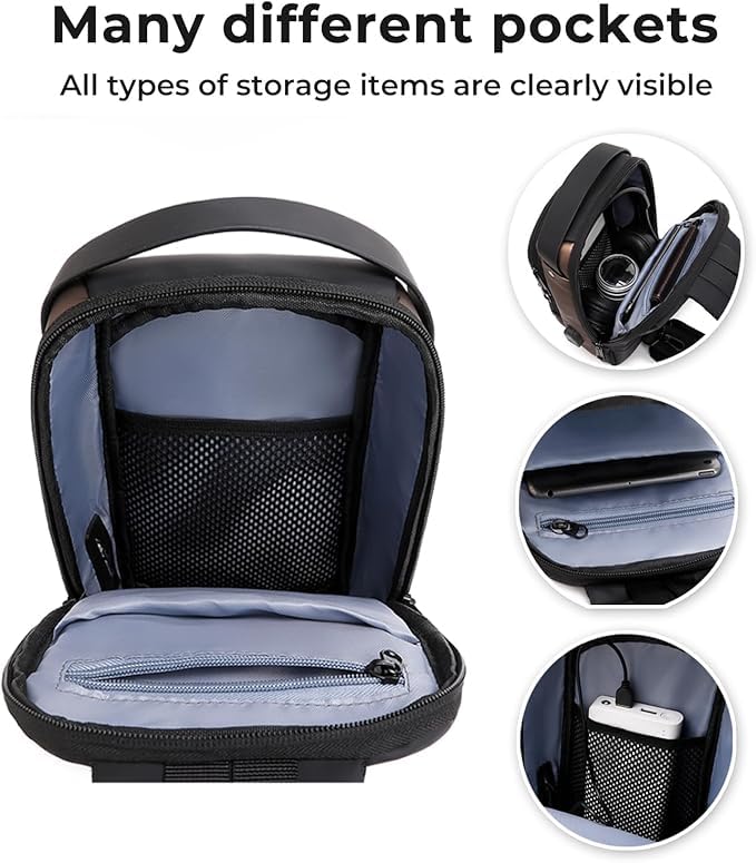 Unisex Anti-Theft Sling Bag with USB Port, Water-Resistant Crossbody Chest Backpack for Travel & Work - color: Black