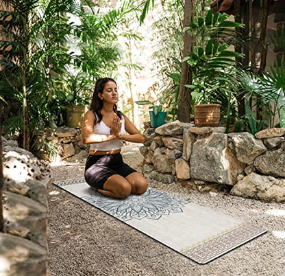 nuveti Printed Travel Yoga Mat-1/16 Inch Thick Non Slip Fitness Workout Mat with Carrying Bag, Foldable Lightweight Suede & Natural Rubber Yoga Mat for Yoga Pilates and Fitness 72" L x 24" W x 1.5mm - color: QiuQianSuo