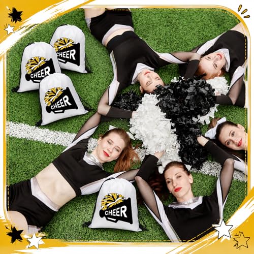 Kacctyen 24 Pcs Cheer Drawstring Backpack Cheer Team Gift Cheerleader Drawstring Gym String Bag Sports Party Favor Bulk(Black Gold) - color: Black Gold