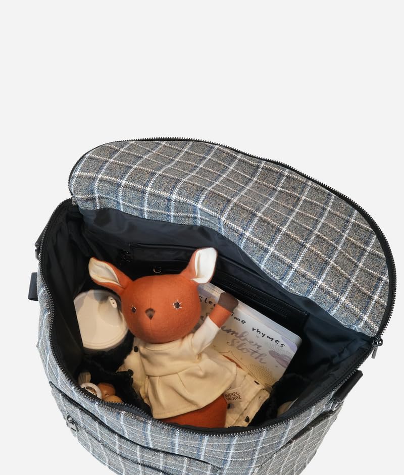 FAWN DESIGN The Original Diaper Bag, Faux Leather Diaper Bag Backpack, Vegan Leather, Large Capacity Baby Bag for Mom - color: Plaid Tweed