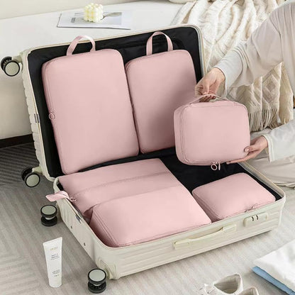 6 Set Packing Cubes Compression Bags for Travel, Waterproof Luggage Organizer, Travel Essentials for Cruise Vacation, Pink - color: Pink