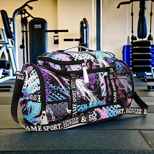 Gym Duffle Bag Backpack with Shoe Compartment,4 ways Travel Backpack for Women and Men,Multi-Functional Weekender bag with Waterproof Layer&Laptop Compartment for Fitness, Travel,Camping - color: Multicolor