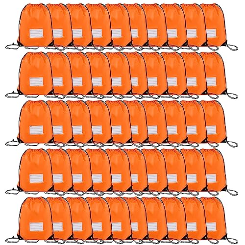 CODOBON 50 Pack Drawstring Bags,Bulk Draw String Backpack, DIY Gym Sports Cinch Bag Sackpack for Women Men, Orange - color: Orange