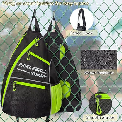 SUKRY Pickleball Bag Sling backpack with Water Bottle Holder for Men and Women Pickle ball Accessories Water-Resistant Sprot Bag - color: Yellow