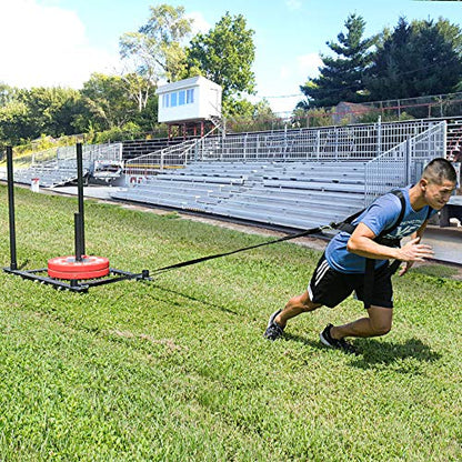 Valor Fitness Weighted Sleds for Push, Pull, and Drag Training – Strength and Conditioning Sleds with Harness and Plate Storage for Home Gym or Sports Performance
