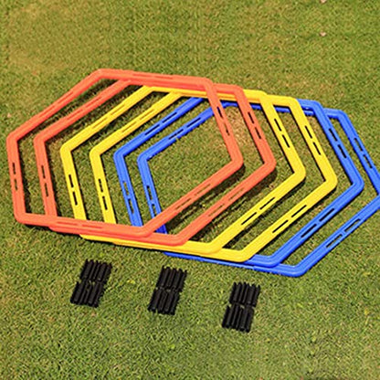 Hexagon Agility Ring Training Circle Ring Speed Agility Ladder Physical Training Ring Football Footwork Trainer Hurdles Agility Ladder Fitness Equipment Multicolor Training Ring 3Pcs - color: red