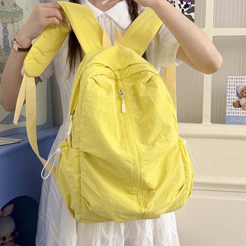 Women Solid Color Backpack Large Capacity Multi Pockets Daypack with Compartments Cute Lightweight Backpacks - color: Yellow