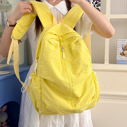 Women Solid Color Backpack Large Capacity Multi Pockets Daypack with Compartments Cute Lightweight Backpacks - color: Yellow