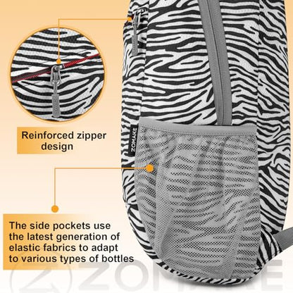ZOMAKE Lightweight Packable Backpack 20L,Foldable Backpacks Small Daypack for Hiking Water Resistant Day Bag for Travel(Zebra Print) - color: Zebra Print