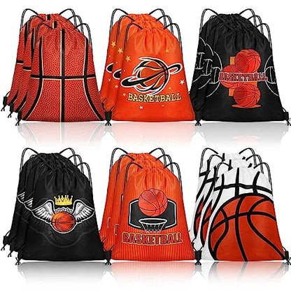Grneric 18 Pcs Basketball Party Favor Bags Drawstring Bags Bulk Candy Goodie Bag Basketball Themed Presents for Sports Teams - color: Basketball