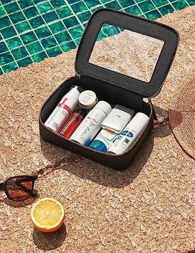 Popvibe Clear Makeup Case Set Black Toiletry Bag Travel Large Clear Cosmetic Bag with Zipper, Big Make Up Bag Organizer Women Traveling TSA Approved Transparent Bag Car for Essentials - color: Black, style: Dual Elegance