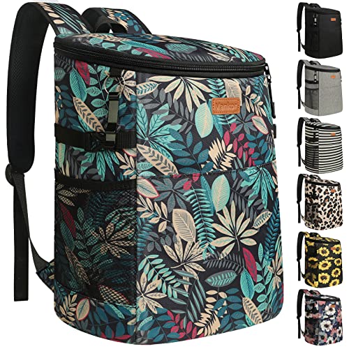 Camping Cooler Backpack 30 45 Cans, Soft Backpack Coolers Insulated Leak Proof Travel Cooler Bag Waterproof Lunch Picnic Beach Work Trip Thermal Bag Drink Beverage Beer Bag Cooler - color: Colorful Leaves, size: 45 Cans
