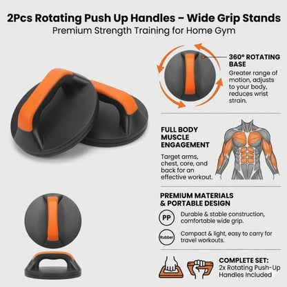 2pcs Push Up Bars with Rotating Handles, Heavy Duty Push Up Handles for Home Gym, 360° Swivel Pushup Stands for Chest Arms Core Strength Training
