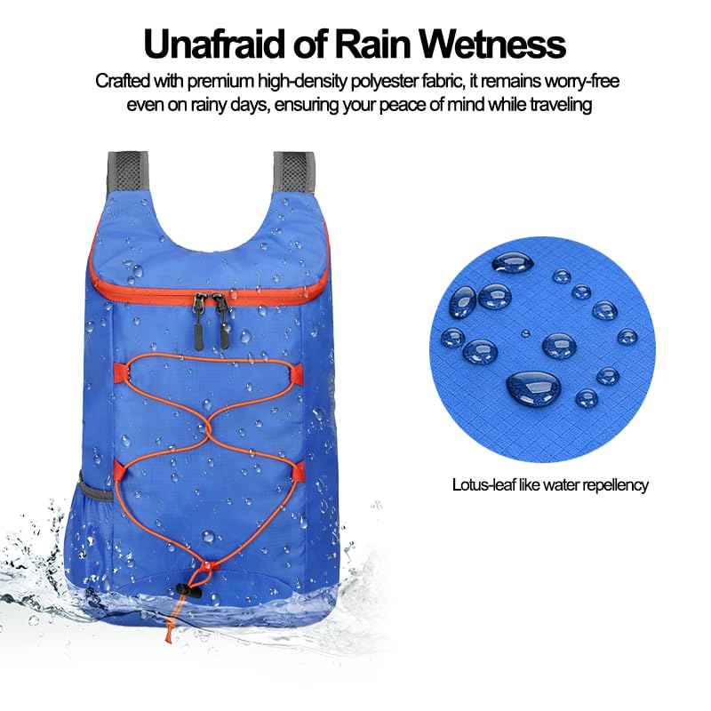 Foldable Hiking Backpack with Waterproof Front Zipper Pocket, Lightweight Hydration Backpack, Water Pack for Day Hiking Commuting, Cycling Rave for Men Women, Blue