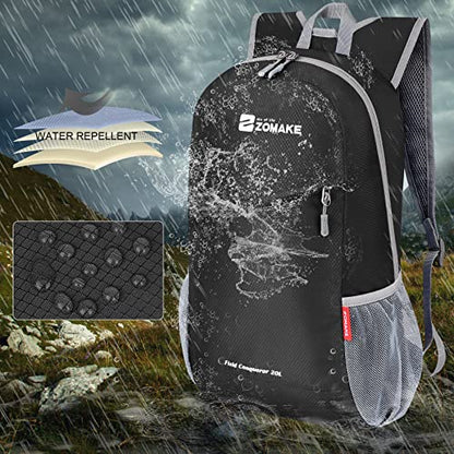 ZOMAKE Lightweight Packable Backpack 20L,Foldable Backpacks Small Daypack for Hiking Water Resistant Day Bag for Travel(Black) - color: Black