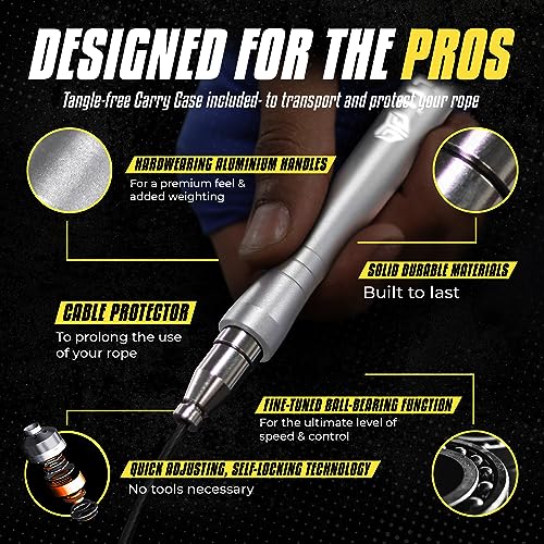 Titan Armour® Speed Rope - Professional Self-Locking & Adjustable, Adult Speed Jump Ropes for Fitness | 2 x Steel Ropes, Cable Protector & Travel Case | Jump Rope Crossfit, Boxing, Fitness MMA for Men & Women - color: Silver