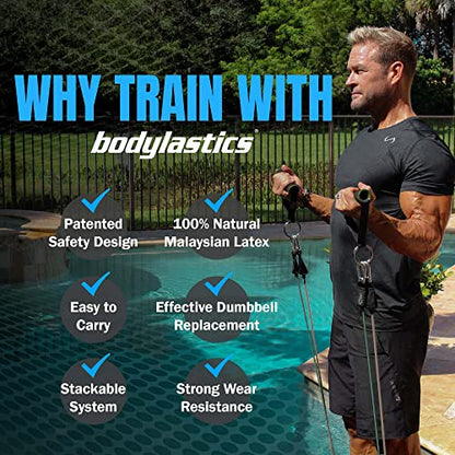 Bodylastics Patented Basic Series Resistance Band Set - Resistance Bands with Snap Reduction Tech, 2 Handles, 2 Ankle Straps, 1 Door Anchor & 1 Carry Bag - color: PRO 3-400 LBS Set Camo