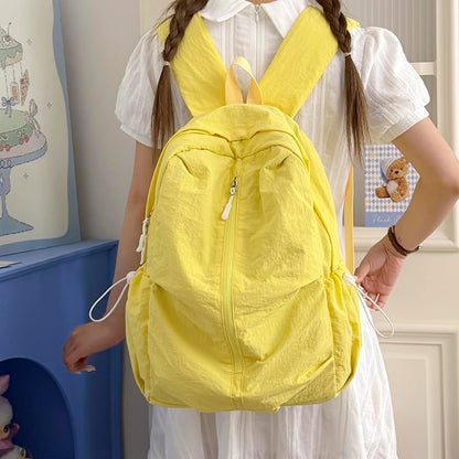 Women Solid Color Backpack Large Capacity Multi Pockets Daypack with Compartments Cute Lightweight Backpacks - color: Yellow