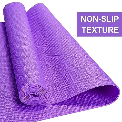 3 mm Thick Yoga Mat Bulk, Non Slip Exercise Workout Fitness Pad for Women Men, Gym Home Yoga Pilates, Easy to Clean, Sturdy PVC - color: Purple