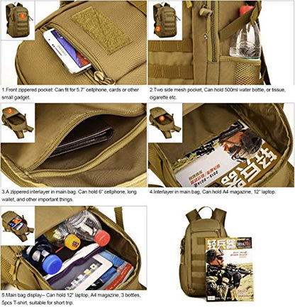HUNTVP 10L Tactical Backpack Small Backpack Mini Daypack Military MOLLE Rucksack Gear Tactical Assault Pack Bag for Hunting Camping Trekking(10L-Jungle Camouflage) - color: Jungle Camouflage, size: 10L