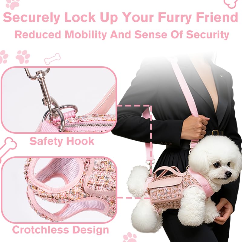 Dog Lift Harness Backpack for Small Dogs Cats, Adjustable Straps Dog Sling Carrier Full Body for Hiking, Travel, Outdoor – Pink Medium - size: Medium(7-8LBS)