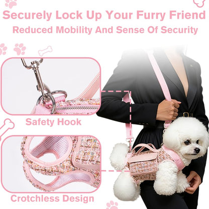 Dog Lift Harness Backpack for Small Dogs Cats, Adjustable Straps Dog Sling Carrier Full Body for Hiking, Travel, Outdoor – Pink Medium - size: Medium(7-8LBS)