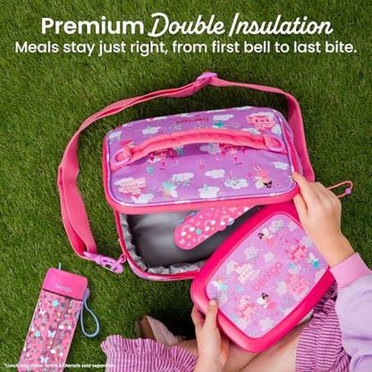 Bentgo Kids Lunch Bag - Durable, Double-Insulated Lunch Bag for Kids 3+; Holds Lunch Box, Water Bottle, & Snacks; Easy-Clean Water-Resistant Fabric & Multiple Zippered Pockets (Fairies) - color: Fairies