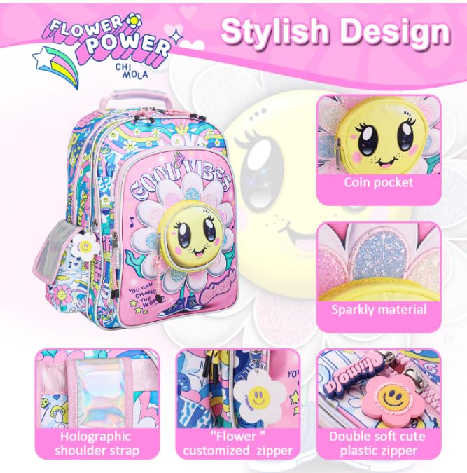 Girls Backpack for Preschool Kindergarten Elementary School,Cute School Backpack for Girls 4-8 Lightweight Kawaii - color: Sunflower