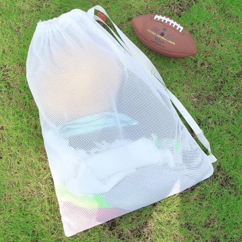 NATURAL STYLE 2 Packs Swim Bag Mesh Drawstring Backpack Oversized 18" x 26", Large Mesh Drawstring Backpack - color: White