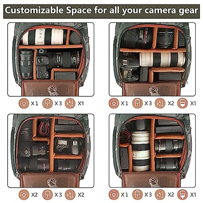 BOLOSTA Camera Backpack Bag Professional DSLR SLR Camouflage Camera Backpack for Photographers Waterproof Large Capacity Camera Case with Fit 15.6" Laptop Compartment & Tripod Holder