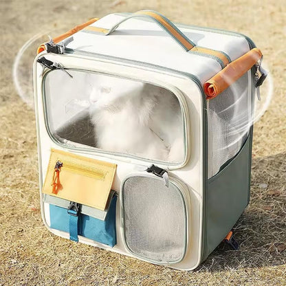 Tristan Home Pet Carrier Backpack with Ventilation Windows, Multiple Storage Pockets, 42x37x27cm, Large, Weight Limit 25lbs, Multicoloured