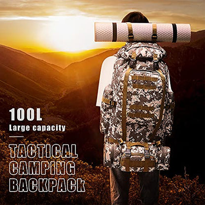 100L Camping Hiking Backpack,Molle military Tactical rucksack backpack,Waterproof Lightweight Hiking Backpack - color: Khaki
