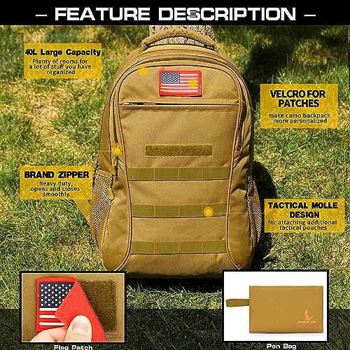 4land Camo Backpack for Boys,Army Boys Backpacks for Elementary Middle School Military,Camouflage Bookbag 40L - color: C-brown
