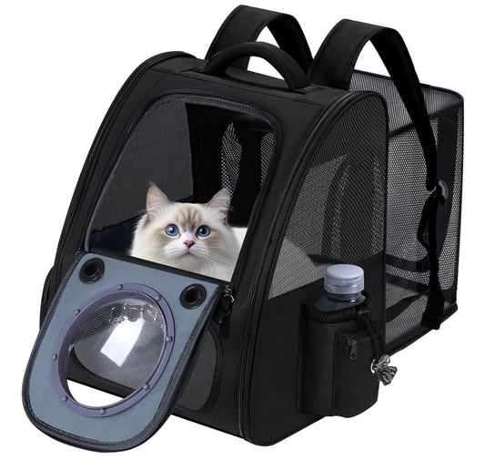 Dogs Backpack Carrier, Expandable Cat Carrier Backpack,Breathable Bubble Pet Backpack for Cat,Kitten and Small Puppy, Large Space,Portable Bags Foldable Cat Backpack for Traveling,Hiking(Black) - color: 02-Black