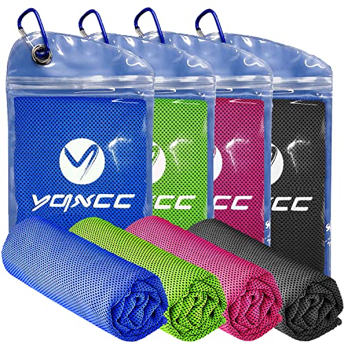 YQXCC 4 Pack Cooling Towels (47"x12"), Ice Cool Neck Towel, Soft Breathable Microfiber for Yoga, Golf, Gym, Running, Camping & Hot Weather - color: Dark Blue/Dark Gray/Rose Red/Green
