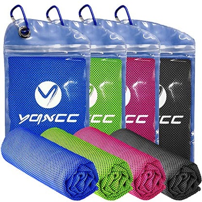 YQXCC 4 Pack Cooling Towels (47"x12"), Ice Cool Neck Towel, Soft Breathable Microfiber for Yoga, Golf, Gym, Running, Camping & Hot Weather - color: Dark Blue/Dark Gray/Rose Red/Green