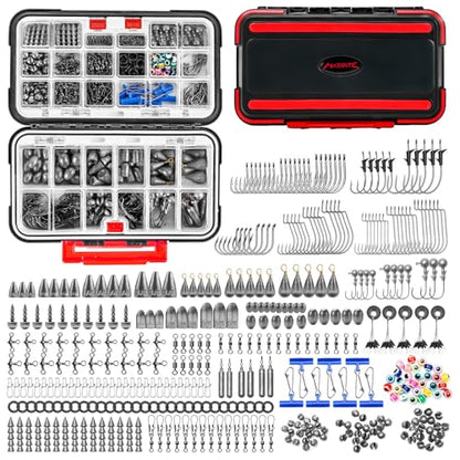 MadBite by KastKing 182/265/400pcs Compact Fishing Tackle Kit - All-in-One Freshwater Hooks, Weights, Bobbers in Tackle Box, Fishing Gear Set for Bass Trout Panfish - style: 400pcs Terminal Tackle Kit