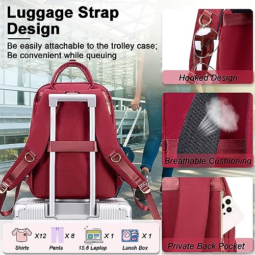 Weitars Lunch Backpack for Women,15.6 Inch Laptop Backpacks Travel Backpack for Women,Work Back pack,Teacher Nurse Back pack Insulated Lunchbox Backpacks - color: Wine Red