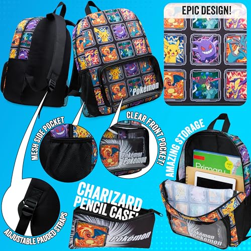 Pokemon Backpack Set 4 Pcs for Kids with Backpack Water Bottle Pencil Case Lunch Bag or Wallet Anime School Supplies Gifts (Multi 4 Pcs Set) - color: Multicolour